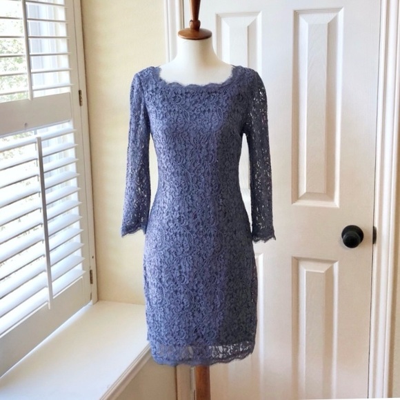 Adrianna Papell boat neck lace sheath dress blue purple - Picture 2 of 9